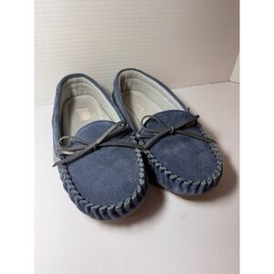 Lamo Suede Leather Moccasin Slipper Shoes Size 8 Blue Excellent Condition